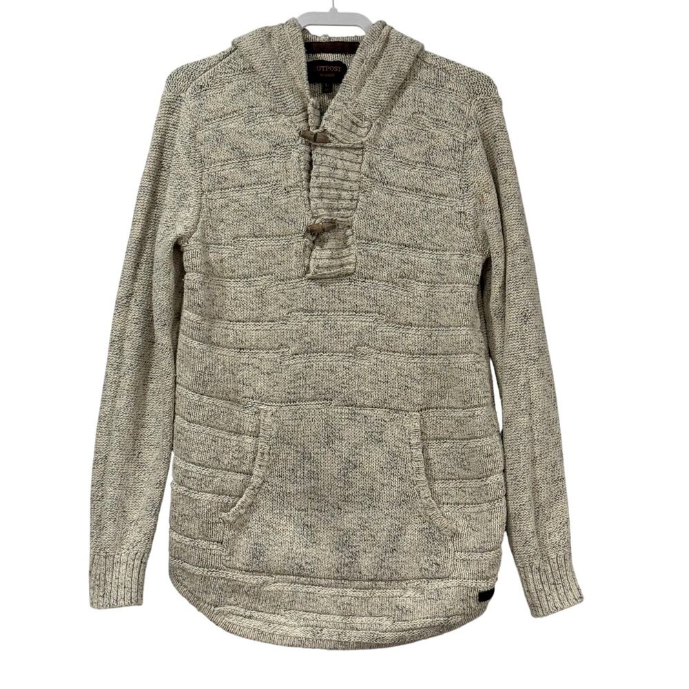 Boho Toggle Hoodie Sweater Curved Hem Neutral Cozy Womens Large Pullover Top